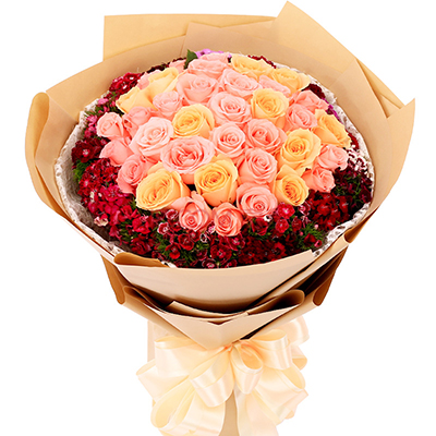 <b>忘情巴黎&粉色、香檳色玫瑰x33枝</b>